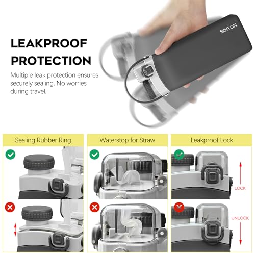 Collapsible 20oz Silicone Water Bottle with Straw and Strap