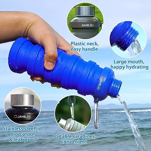 Collapsible Silicone Water Bottle, 17oz Lightweight Portable