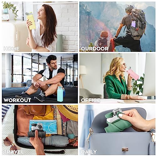 Collapsible 20oz Silicone Water Bottle with Straw and Strap