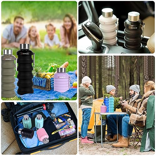 Collapsible Silicone Water Bottle, 17oz Lightweight Portable