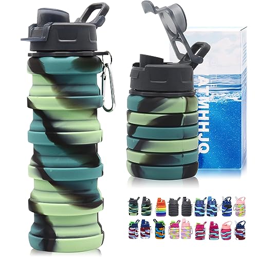 Silicone Collapsible Water Bottles, 16oz/500ml, Portable & Foldable