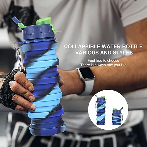 Silicone Collapsible Water Bottles, 16oz/500ml, Portable & Foldable