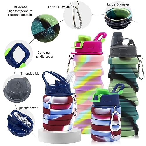 Silicone Collapsible Water Bottles, 16oz/500ml, Portable & Foldable