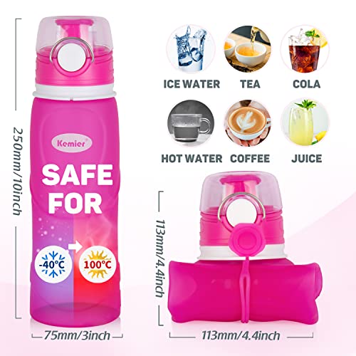 Kemier Collapsible Silicone Water Bottle - Pink
