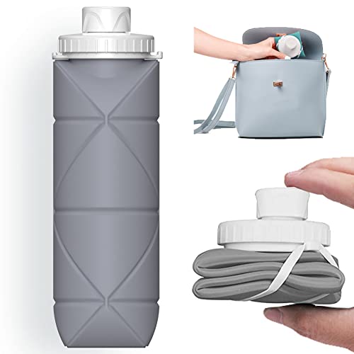 Collapsible Leakproof Reusable Silicone Water Bottle 20oz Grey