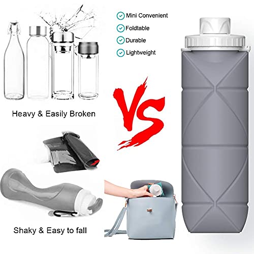Collapsible Leakproof Reusable Silicone Water Bottle 20oz Grey