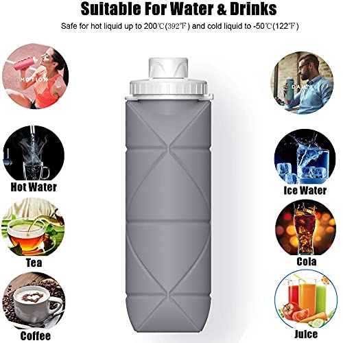 Collapsible Leakproof Reusable Silicone Water Bottle 20oz Grey