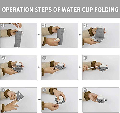 Collapsible Leakproof Reusable Silicone Water Bottle 20oz Grey