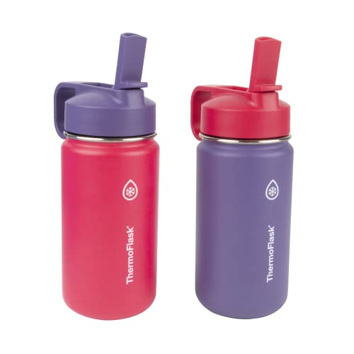 ThermoFlask Steel Kids Water Bottle with Straw Lid, 2-pack