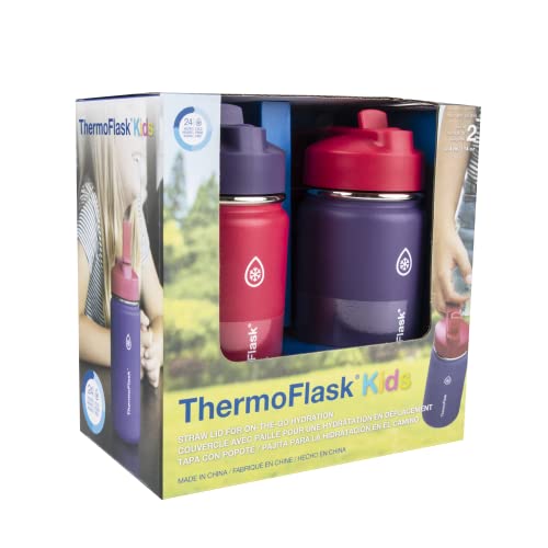 ThermoFlask Steel Kids Water Bottle with Straw Lid, 2-pack