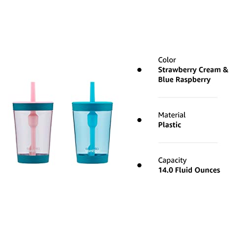 Contigo Kids Tumbler, 14oz, Straw, BPA-Free, 2-Pack, Strawberry Cream & Blue Raspberry