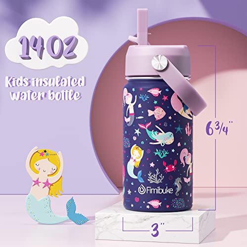 Fimibuke Insulated Water Bottle - Kids 14oz - Rainbow + Mermaid (2 Pack)