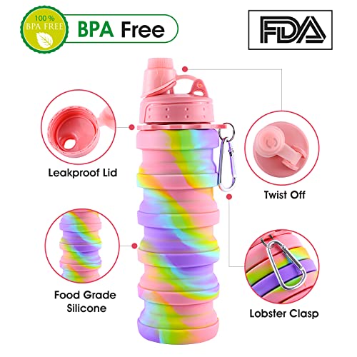 Rainbow Collapsible Water Bottles for Kids, Students, Adults
