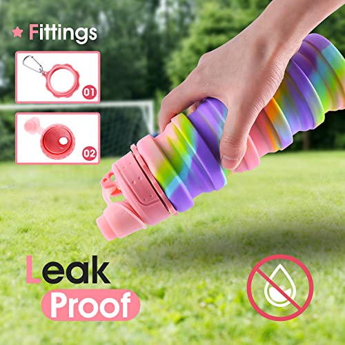 Rainbow Collapsible Water Bottles for Kids, Students, Adults