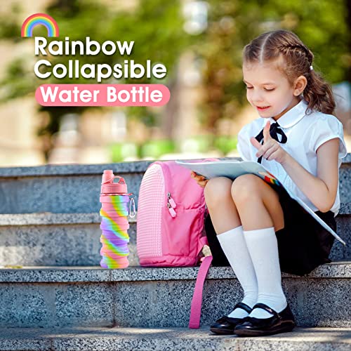 Rainbow Collapsible Water Bottles for Kids, Students, Adults