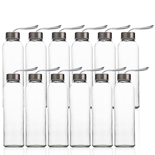 SureSave Glass Water Bottles | Stainless Steel Lids | Sleeves (12 Pack)