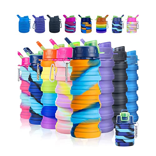 Konlongzan Collapsible Water Bottles 3-Pack Silicone Carabiner+BPA Free