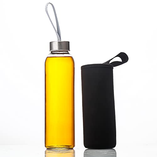 SureSave Glass Water Bottles | Stainless Steel Lids | Sleeves (12 Pack)