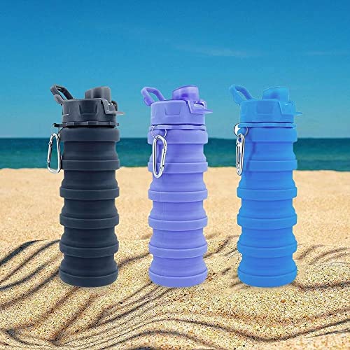 Konlongzan Collapsible Water Bottles 3-Pack Silicone Carabiner+BPA Free