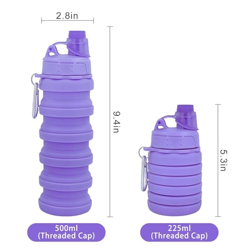 Collapsible Travel Water Bottles - 2 Pack (Purple/Grey)