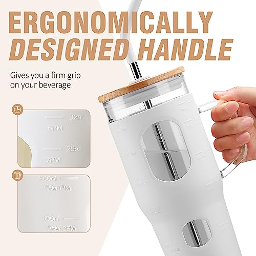 32oz Glass Tumbler with Lid, Straw & Handle - Time Marker