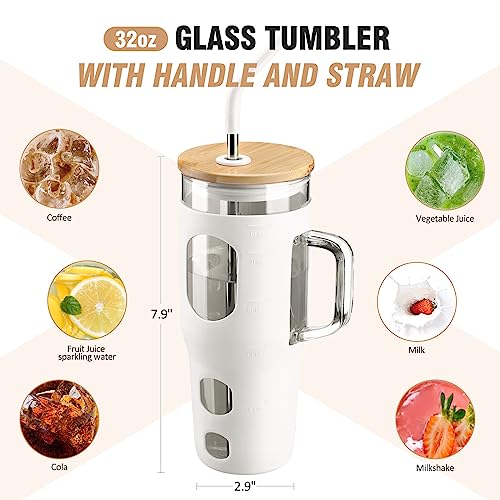 32oz Glass Tumbler with Lid, Straw & Handle - Time Marker