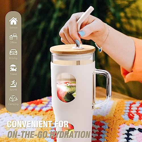 32oz Glass Tumbler with Lid, Straw & Handle - Time Marker