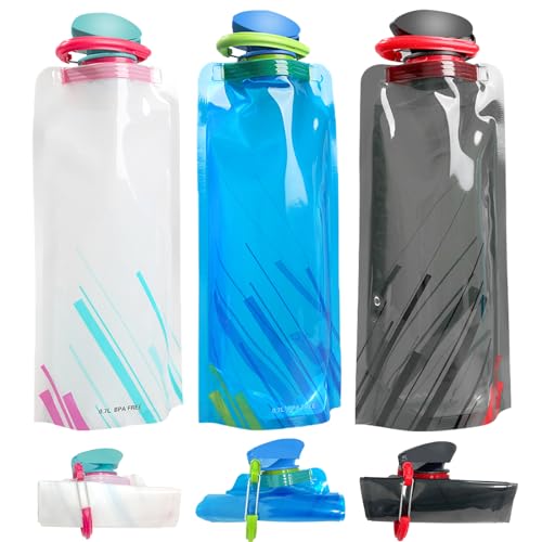 Set of 3 Large Foldable Water Bottles - Black, Blue, White