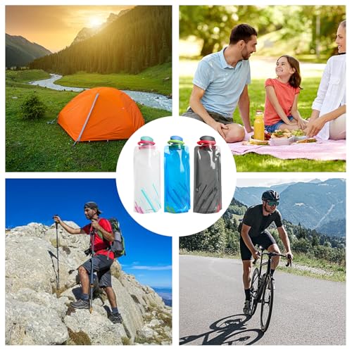 Set of 3 Large Foldable Water Bottles - Black, Blue, White