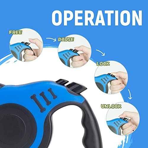 Durable Retractable Dog Leash for Small/Medium Dogs - Blue