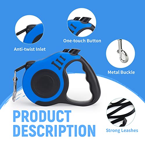 Durable Retractable Dog Leash for Small/Medium Dogs - Blue