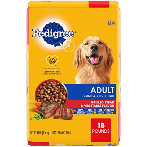 Pedigree Adult Dry Dog Food, Grilled Steak & Vegetable, 18 lbs