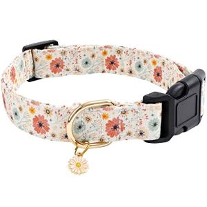 Flower Charms Cotton Designer Dog Collars for Girls