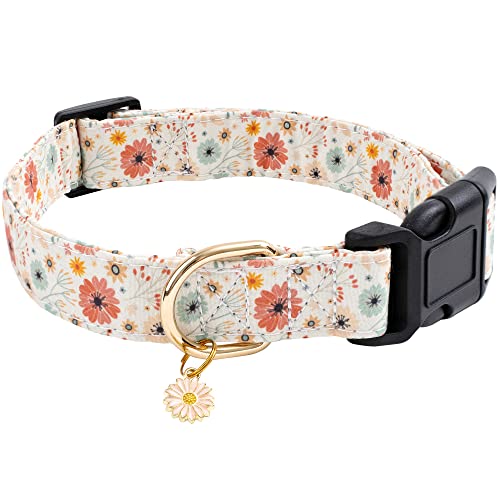 Flower Charms Cotton Designer Dog Collars for Girls