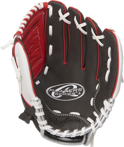 Rawlings T-Ball & Youth Baseball Glove | Right Hand Throw | 10" | Dark Shadow/Red/White