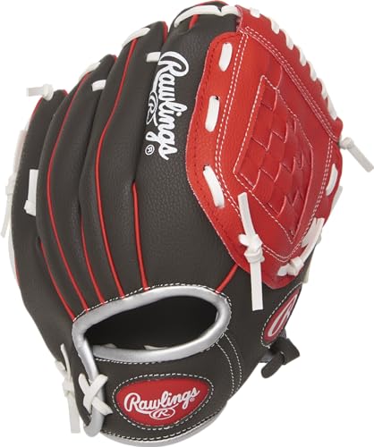 Rawlings T-Ball & Youth Baseball Glove | Right Hand Throw | 10" | Dark Shadow/Red/White