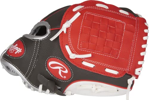 Rawlings T-Ball & Youth Baseball Glove | Right Hand Throw | 10" | Dark Shadow/Red/White