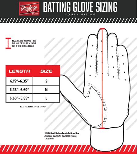 Rawlings 5150 Baseball Batting Gloves, Youth Medium, Scarlet