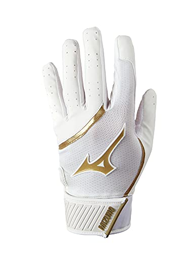 Mizuno MVP Adult Batting Glove, White-Gold, Medium