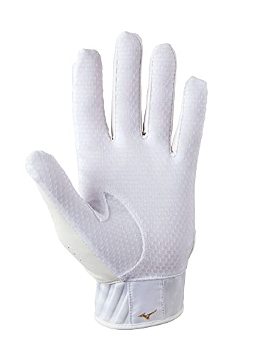 Mizuno MVP Adult Batting Glove, White-Gold, Medium