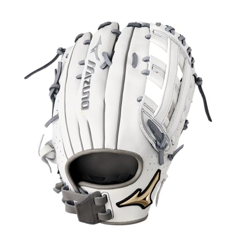 Mizuno Prime Elite Pitcher/Outfield Fastpitch Softball Glove 12.5" | Fastpitch FIELDERS MITT | RH White-Grey