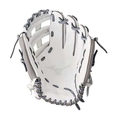 Mizuno Prime Elite Pitcher/Outfield Fastpitch Softball Glove 12.5" | Fastpitch FIELDERS MITT | RH White-Grey