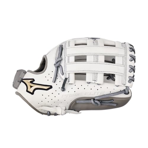 Mizuno Prime Elite Pitcher/Outfield Fastpitch Softball Glove 12.5" | Fastpitch FIELDERS MITT | RH White-Grey