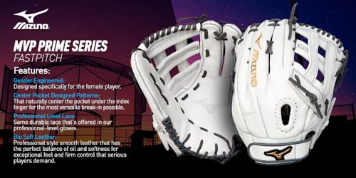 Mizuno GMVP1200PF4W MVP Prime Fastpitch Softball Glove 12", Tartan Web, Right Hand Throw, WHITE-GREY