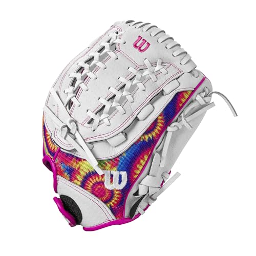 Wilson 2024 A440™ Flash™ 12” Youth Outfield Fastpitch Softball Glove - Right Hand Throw, White/Pink/Tie Dye