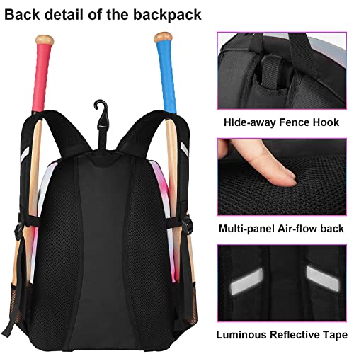 Baseball Bat Backpack with Shoe Compartment, Fence Hook