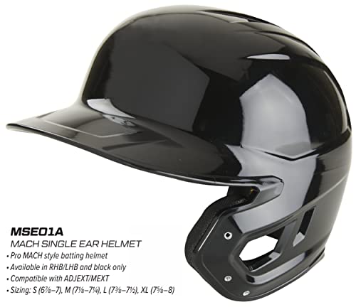 Rawlings Mach Single-Ear Baseball Helmet, Right-Handed Adult, Black
