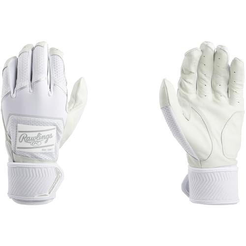 Rawlings Baseball Batting Gloves | Compression Strap | Adult Large | White
