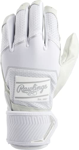 Rawlings Baseball Batting Gloves | Compression Strap | Adult Large | White