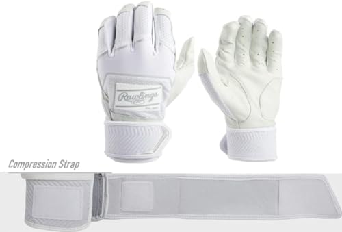 Rawlings Baseball Batting Gloves | Compression Strap | Adult Large | White